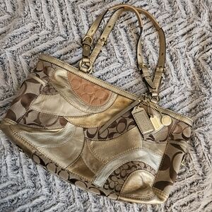 Coach Y2K Patchwork Signature Tote 12240 Gold Bronze Canvas Leather Bag